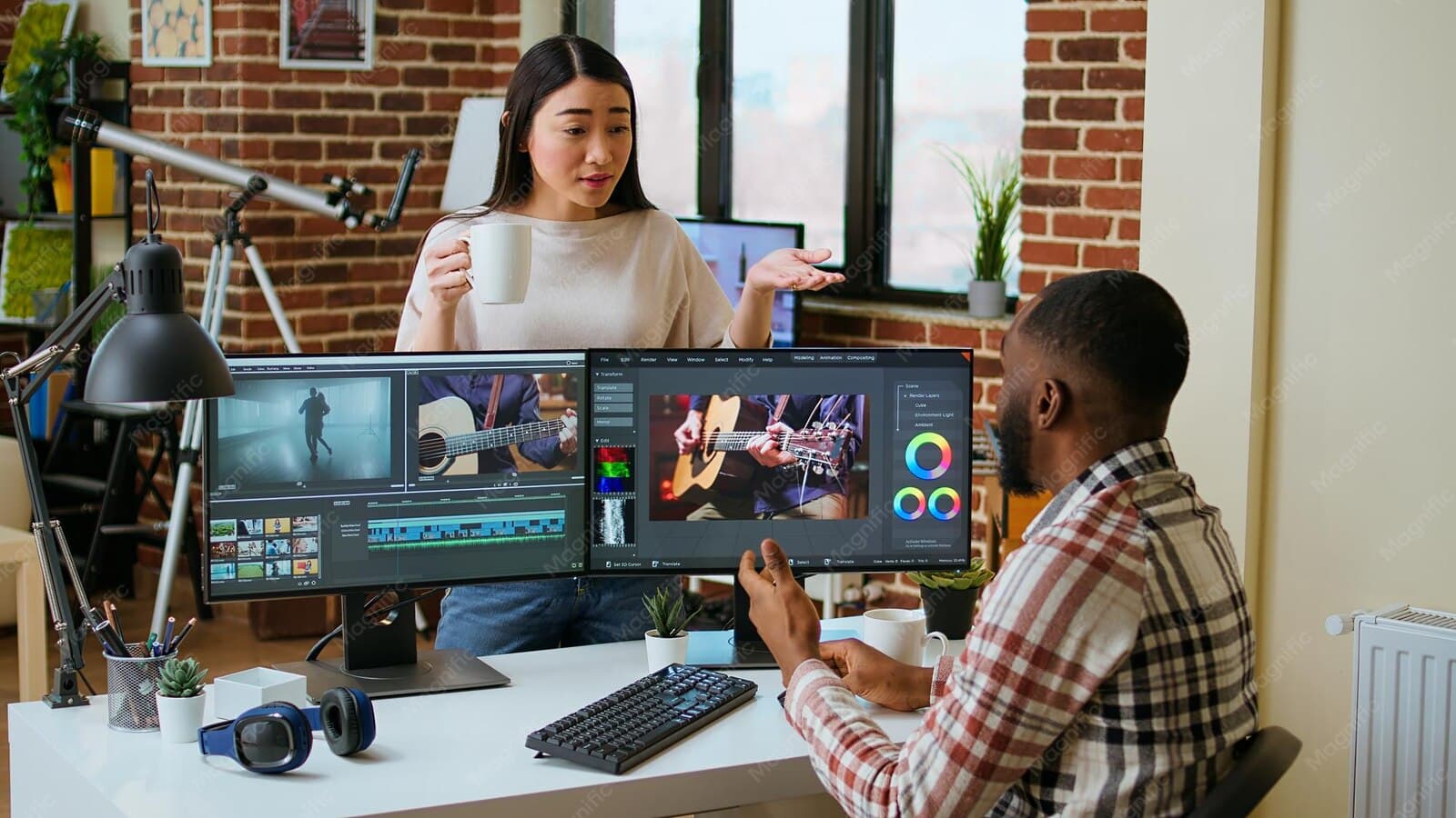 Pixamo editors reviewing a video edit together